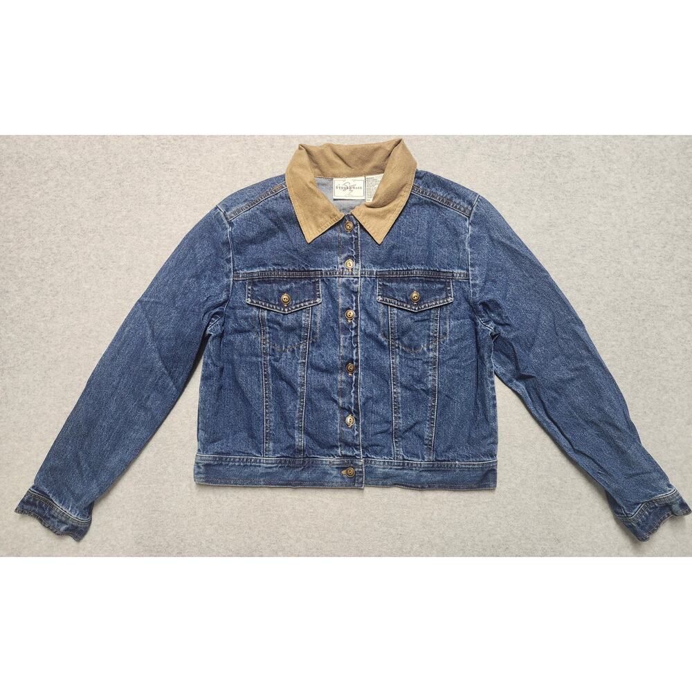 Vintage Studio Ease Denim Jacket Suede Collar Womens Size 8